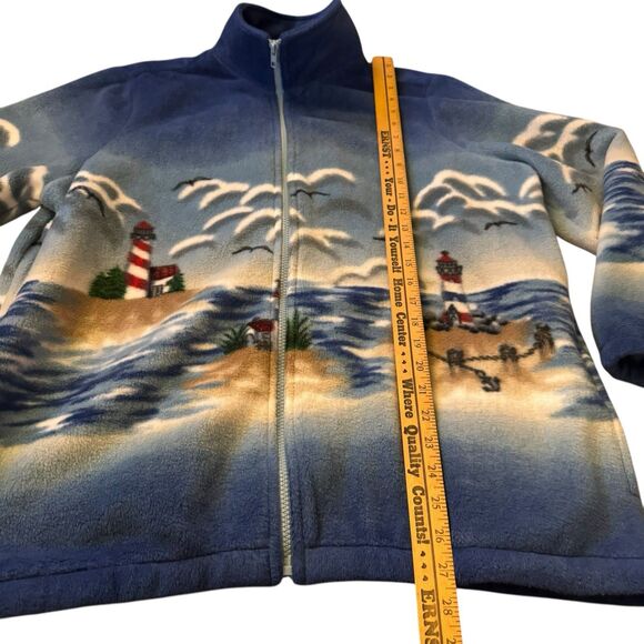 Vtg Blair Mens Jacket L Lighthouse AOP Theme Fleece Zip Up Outdoor Retro Ocean - Picture 6 of 13